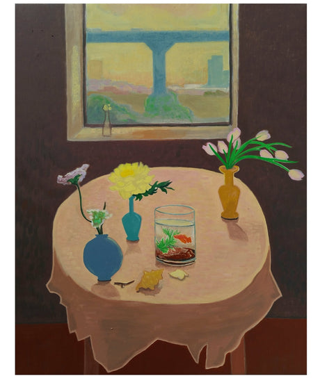 Flowers, Fish, Seashells and a view of the Overpass, 51x41cm, Oil on Linen, Unframed - Äventyr