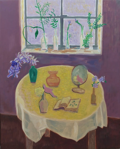 Yellow table in Mauve Room, 51x41cm, Oil on Linen, Unframed - Äventyr